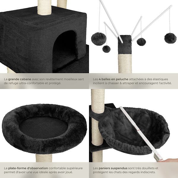 TECTAKE - Arbre à chat LILOU 165 cm noir - large