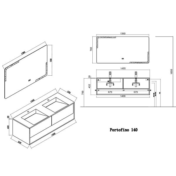 DISTRIBAIN - Meuble de salle de bain Portofino 1400 Blanc et Bois Naturel - large