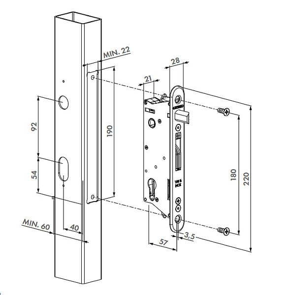 LOCINOX - Serrure à  encastrer FIFTYLOCK tout en inox 30mm pour profil 50mm - LOCINOX - P00007974 - large