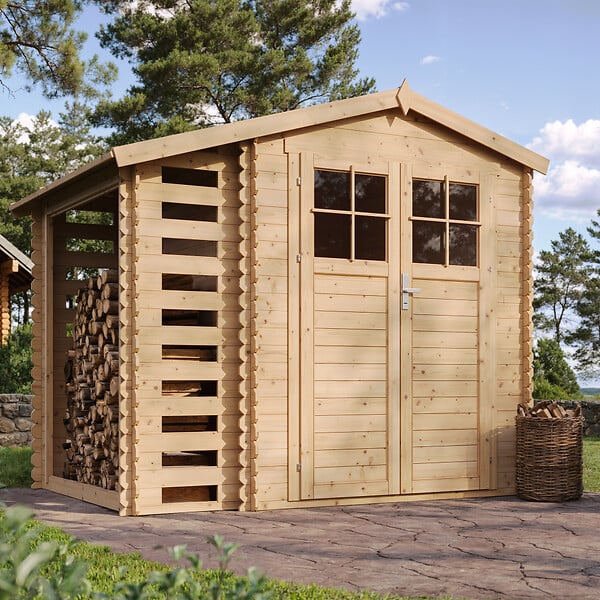 TIMBELA - Abri de jardin en bois et range bûches AVEC SOL TRAITÉ - M386F - large