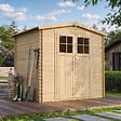 TIMBELA - Abri de jardin en bois AVEC SOL TRAITÉ porte verrouillable de haute qualité - Stockage extérieur I236xL226xH218 cm/ 4,33 m2 - M369F+M369G - vignette