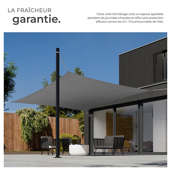 TECTAKE - Voile d'ombrage carrée, gris gris - large