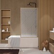 AURLANE - Pare baignoire pivotant 140x80 cm HINATA - style Japandi géométrique - Cadre effet bois - Verre 5 mm - vignette