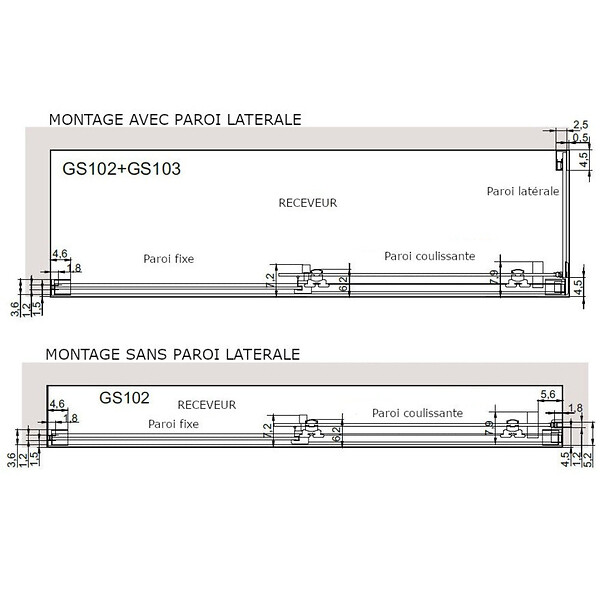 KASSANDRA - Paroi de douche fixe + Porte coulissante GLASÉ 130 cm Paroi latérale : 76 - 79 cm - large
