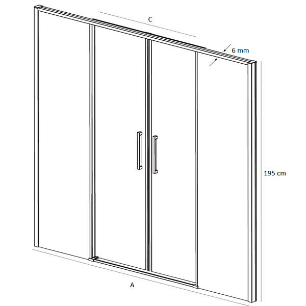 KASSANDRA - Paroi de douche 2 verres fixes + 2 portes coulissantes DELTA noir mat 151-153.6 cm - large