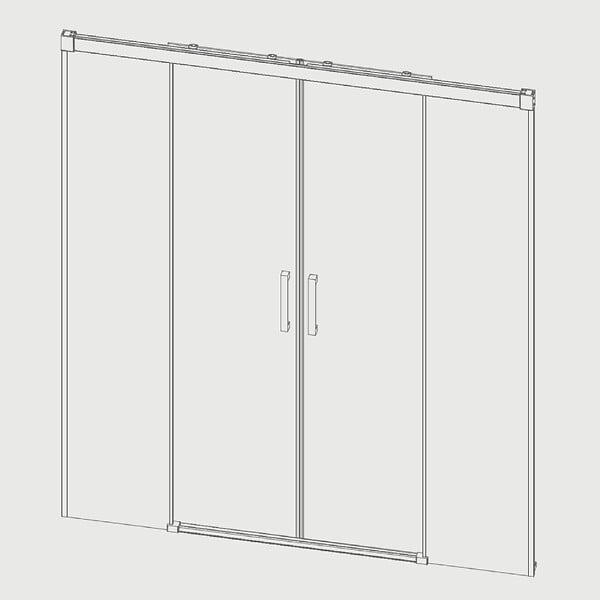KASSANDRA - Paroi de douche 2 verres fixes + 2 portes coulissantes GLASÉ profil noir mat 140 cm - large