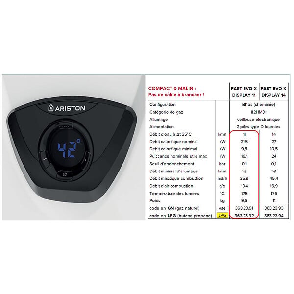 ARISTON - Chauffe-eau gaz 11 l/min Gaz Naturel Ariston Fast Evo X Display - large