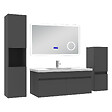AICA SANITAIRE - AICA Ensemble meuble salle de bain 100 cm anthracite, lavabo céramique + 2 colonnes + Miroir Bluetooth avec 3 couleurs dimmable, suspendu - vignette