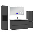 AICA SANITAIRE - AICA ensemble meuble 100 cm anthracite avec 2 tiroirs à fermeture automatique, lavabo céramique + miroir salle de bain Bluetooth + 2 colonnes, suspendu - vignette