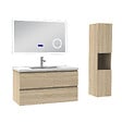 AICA SANITAIRE - AICA ensemble meuble 100 cm Chêne Wotan avec 2 tiroirs à fermeture automatique, lavabo céramique + miroir salle de bain Bluetooth tricolore + colonne haute, suspendu - vignette