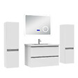 AICA SANITAIRE - AICA ensemble meuble 80 cm blanc avec 2 tiroirs à fermeture automatique, lavabo céramique + miroir salle de bain Bluetooth tricolore + 2 colonnes, suspendu - vignette