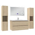 AICA SANITAIRE - AICA ensemble meuble 100 cm Chêne Wotan avec 2 tiroirs à fermeture automatique, lavabo céramique + miroir salle de bain Bluetooth tricolore + 2 colonnes hautes, suspendu - vignette