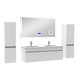 AICA SANITAIRE - AICA Ensemble meuble 120 cm, lavabo céramique simple + 2 colonnes + Miroir salle de bain Bluetooth avec 3 couleurs dimmable, blanc à suspendre - vignette