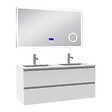 AICA SANITAIRE - AICA ensemble meuble 120 cm blanc avec 4 tiroirs à fermeture automatique, lavabo céramique double + miroir salle de bain Bluetooth tricolore, suspendu - vignette