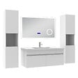 AICA SANITAIRE - AICA Ensemble meuble 100 cm blanc, lavabo céramique + 2 colonnes hautes + Miroir salle de bain Bluetooth avec 3 couleurs dimmable, suspendu - vignette