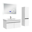 AICA SANITAIRE - AICA Ensemble meuble 80 cm, lavabo céramique simple + colonne + Miroir salle de bain Bluetooth avec 3 couleurs dimmable, blanc à suspendre - vignette