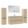 AICA SANITAIRE - AICA ensemble meuble 100 cm Chêne Wotan avec 2 tiroirs à fermeture automatique, lavabo céramique + miroir salle de bain Bluetooth tricolore + 2 colonnes, suspendu - vignette