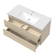 AICA SANITAIRE - AICA ensemble meuble 100 cm Chêne Wotan avec 2 tiroirs à fermeture automatique, lavabo céramique + miroir salle de bain Bluetooth tricolore + 2 colonnes, suspendu - vignette