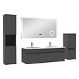 AICA SANITAIRE - AICA Ensemble meuble salle de bain 120 cm anthracite, lavabo céramique + 2 colonnes + Miroir Bluetooth avec 3 couleurs dimmable, suspendu - vignette