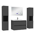 AICA SANITAIRE - AICA ensemble meuble 80 cm anthracite avec 2 tiroirs à fermeture automatique, lavabo céramique + miroir salle de bain Bluetooth tricolore + 2 colonnes hautes, suspendu - vignette