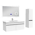 AICA SANITAIRE - AICA Ensemble meuble 100 cm, lavabo céramique simple + colonne + Miroir salle de bain Bluetooth avec 3 couleurs dimmable, blanc à suspendre - vignette