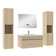 AICA SANITAIRE - AICA Ensemble meuble 80 cm Chêne Wotan, lavabo céramique + 2 colonnes hautes + Miroir salle de bain Bluetooth avec 3 couleurs dimmable, suspendu - vignette