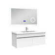 AICA SANITAIRE - AICA Ensemble meuble 100 cm, lavabo céramique simple + Miroir salle de bain Bluetooth avec 3 couleurs dimmable, blanc à suspendre - vignette