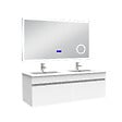 AICA SANITAIRE - AICA Ensemble meuble 120 cm, lavabo céramique double + Miroir salle de bain Bluetooth avec 3 couleurs dimmable, blanc à suspendre - vignette