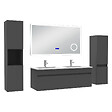 AICA SANITAIRE - AICA Ensemble meuble salle de bain 120 cm anthracite, lavabo céramique + 2 colonnes hautes + Miroir Bluetooth avec 3 couleurs dimmable, suspendu - vignette