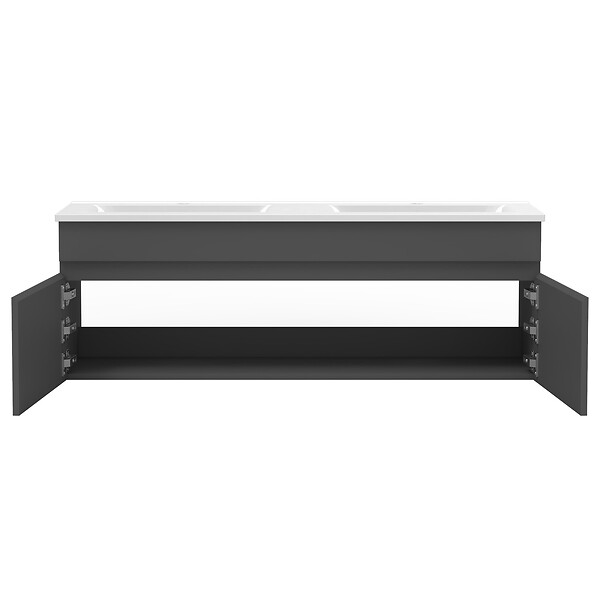 AICA SANITAIRE - AICA Ensemble meuble salle de bain 120 cm anthracite, lavabo céramique + 2 colonnes hautes + Miroir Bluetooth avec 3 couleurs dimmable, suspendu - large
