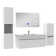 AICA SANITAIRE - AICA Ensemble meuble salle de bain 100 cm blanc, lavabo céramique + 2 colonnes + Miroir Bluetooth avec 3 couleurs dimmable, suspendu - vignette