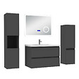 AICA SANITAIRE - AICA ensemble meuble 80 cm anthracite avec 2 tiroirs à fermeture automatique, lavabo céramique + miroir salle de bain Bluetooth + 2 colonnes, suspendu - vignette