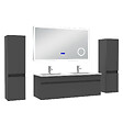 AICA SANITAIRE - AICA Ensemble meuble 120 cm, lavabo céramique simple + 2 colonnes + Miroir salle de bain Bluetooth avec 3 couleurs dimmable, anthracite à suspendre - vignette