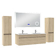 AICA SANITAIRE - AICA Ensemble meuble 120 cm, lavabo céramique simple + 2 colonnes + Miroir salle de bain Bluetooth avec 3 couleurs dimmable, Chêne Wotan à suspendre - vignette