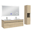 AICA SANITAIRE - AICA Ensemble meuble 120 cm Chêne Wotan, lavabo céramique + colonne haute + Miroir salle de bain Bluetooth avec 3 couleurs dimmable, suspendu - vignette