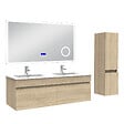 AICA SANITAIRE - AICA Ensemble meuble 120 cm, lavabo céramique simple + colonne + Miroir salle de bain Bluetooth avec 3 couleurs dimmable, Chêne Wotan à suspendre - vignette