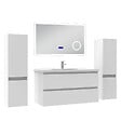 AICA SANITAIRE - AICA ensemble meuble 100 cm blanc avec 2 tiroirs à fermeture automatique, lavabo céramique + miroir salle de bain Bluetooth tricolore + 2 colonnes, suspendu - vignette