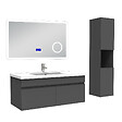 AICA SANITAIRE - AICA Ensemble meuble 100 cm anthracite, lavabo céramique + colonne haute + Miroir salle de bain Bluetooth avec 3 couleurs dimmable, suspendu - vignette