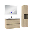 AICA SANITAIRE - AICA ensemble meuble 80 cm Chêne Wotan avec 2 tiroirs à fermeture automatique, lavabo céramique + miroir salle de bain Bluetooth tricolore + colonne haute, suspendu - vignette