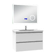 AICA SANITAIRE - AICA ensemble meuble 80 cm blanc avec 2 tiroirs à fermeture automatique, lavabo céramique simple + miroir salle de bain Bluetooth tricolore, suspendu - vignette