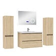AICA SANITAIRE - AICA ensemble meuble 80 cm Chêne Wotan avec 2 tiroirs à fermeture automatique, lavabo céramique + miroir salle de bain Bluetooth tricolore + 2 colonnes, suspendu - vignette