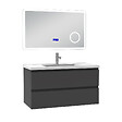 AICA SANITAIRE - AICA ensemble meuble 100 cm anthracite avec 2 tiroirs à fermeture automatique, lavabo céramique simple + miroir salle de bain Bluetooth tricolore, suspendu - vignette