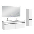 AICA SANITAIRE - AICA Ensemble meuble 120 cm, lavabo céramique simple + colonne + Miroir salle de bain Bluetooth avec 3 couleurs dimmable, blanc à suspendre - vignette