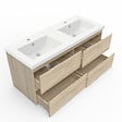 AICA SANITAIRE - AICA ensemble meuble 120 cm Chêne Wotan avec 4 tiroirs à fermeture automatique, lavabo céramique + miroir salle de bain Bluetooth tricolore + colonne haute, suspendu - vignette