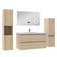 AICA SANITAIRE - AICA ensemble meuble 100 cm Chêne Wotan avec 2 tiroirs à fermeture automatique, lavabo céramique + miroir salle de bain Bluetooth + 2 colonnes, suspendu - vignette