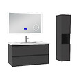 AICA SANITAIRE - AICA ensemble meuble 100 cm anthracite avec 2 tiroirs à fermeture automatique, lavabo céramique + miroir salle de bain Bluetooth tricolore + colonne haute, suspendu - vignette
