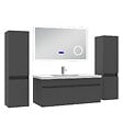 AICA SANITAIRE - AICA Ensemble meuble 100 cm, lavabo céramique simple + 2 colonnes + Miroir salle de bain Bluetooth avec 3 couleurs dimmable, anthracite à suspendre - vignette