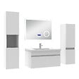 AICA SANITAIRE - AICA Ensemble meuble salle de bain 80 cm blanc, lavabo céramique + 2 colonnes hautes + Miroir Bluetooth avec 3 couleurs dimmable, suspendu - vignette
