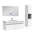AICA SANITAIRE - AICA Ensemble meuble 100 cm blanc, lavabo céramique + colonne haute + Miroir salle de bain Bluetooth avec 3 couleurs dimmable, suspendu - vignette