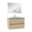AICA SANITAIRE - AICA ensemble meuble 80 cm Chêne Wotan avec 2 tiroirs à fermeture automatique, lavabo céramique simple + miroir salle de bain Bluetooth tricolore, suspendu - vignette